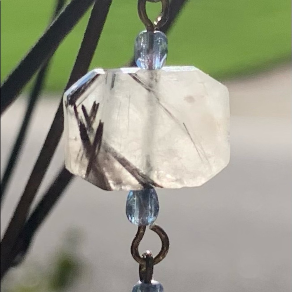 Rutilated Quartz/Tanzanite earrings. Hand made. Good quality. - Picture 4 of 8